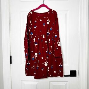 Hanna‎ Andersson Girls Dress 130cm US8 Burgundy Red Floral Long Sleeve Cotton